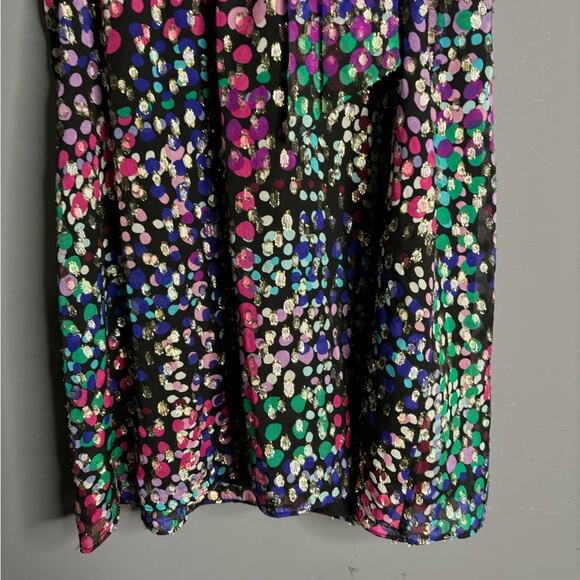 Kate Spade Purple and Green Print Sleeveless Blouse Gold Metallic Detail Size XS - Picture 5 of 7